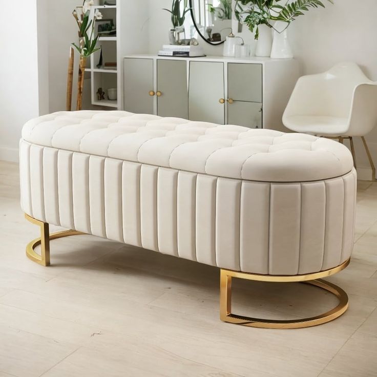 47_L Elegant Upholstered Velvet Storage Ottoman Flip-Top Bench