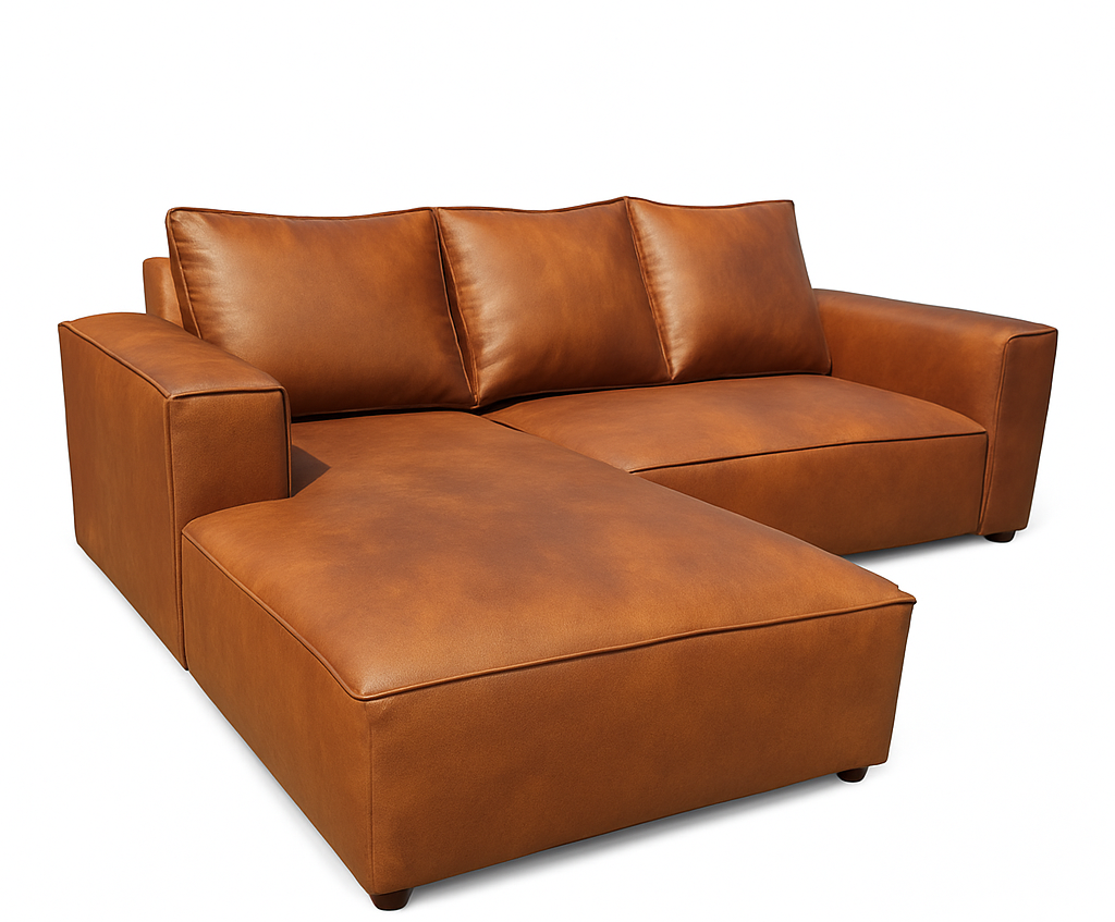 Sicily Leather Couch | Luxury Tan Leather Chaise Corner Sofa